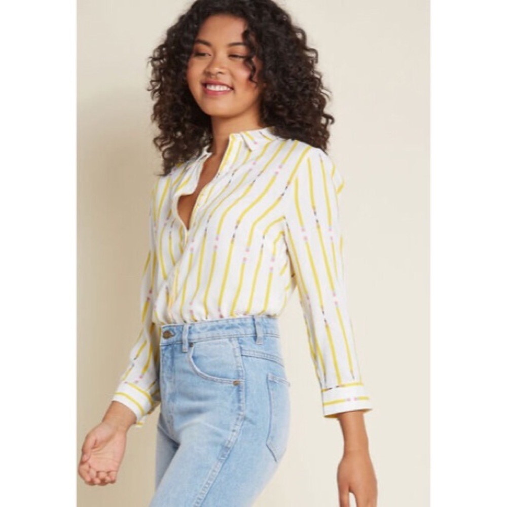 ModCloth Sunny Spirit Button-Up Top in Pencils XXS